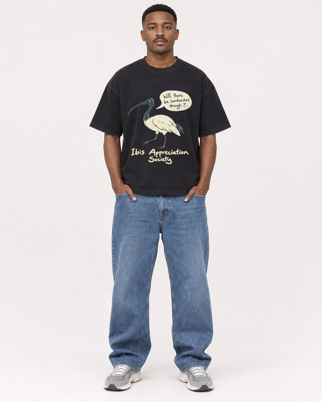 Mockup Boxy Heavyweight Tee Black male full-body 14