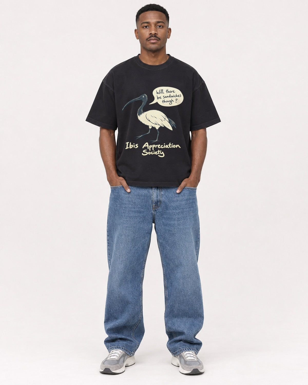Mockup Boxy Heavyweight Tee Black male full-body 14