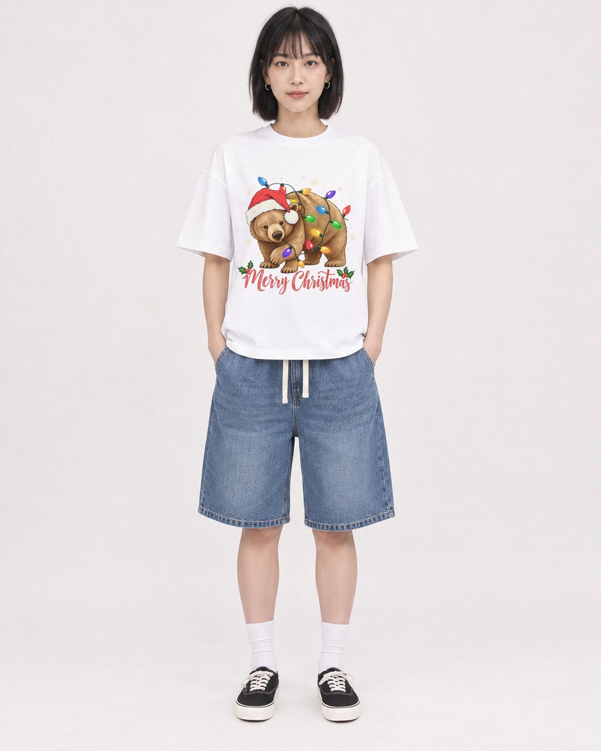 Mockup Boxy Heavyweight Tee White female full-body 11