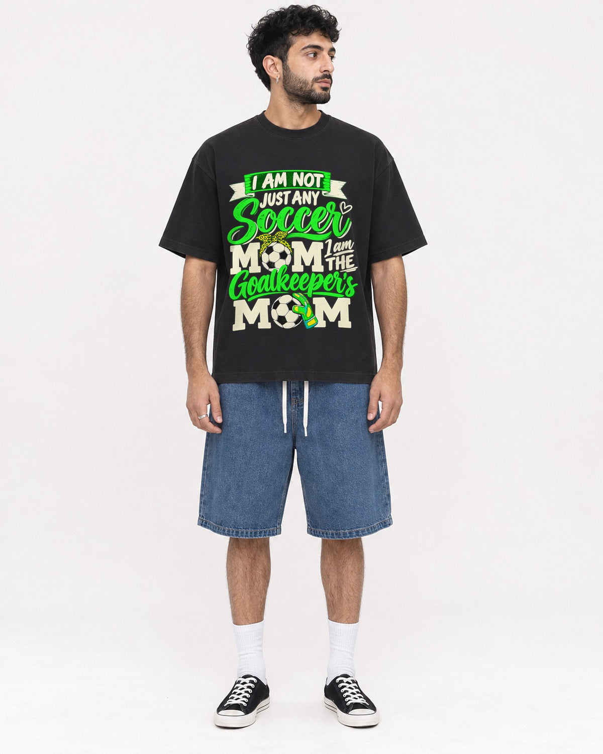 Mockup Boxy Heavyweight Tee Black male full-body 07