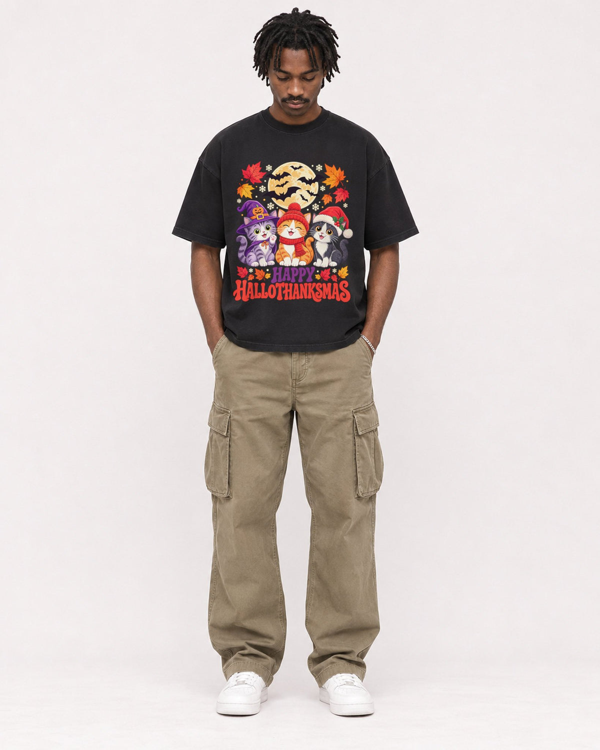 Mockup Boxy Heavyweight Tee Black male full-body 04