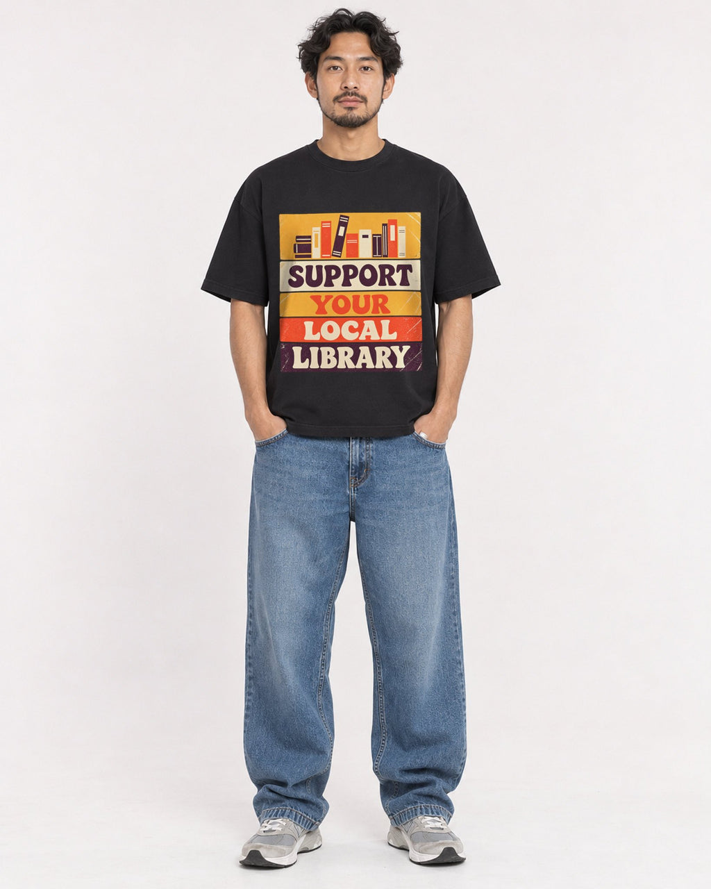 Mockup Boxy Heavyweight Tee Black male full-body 02