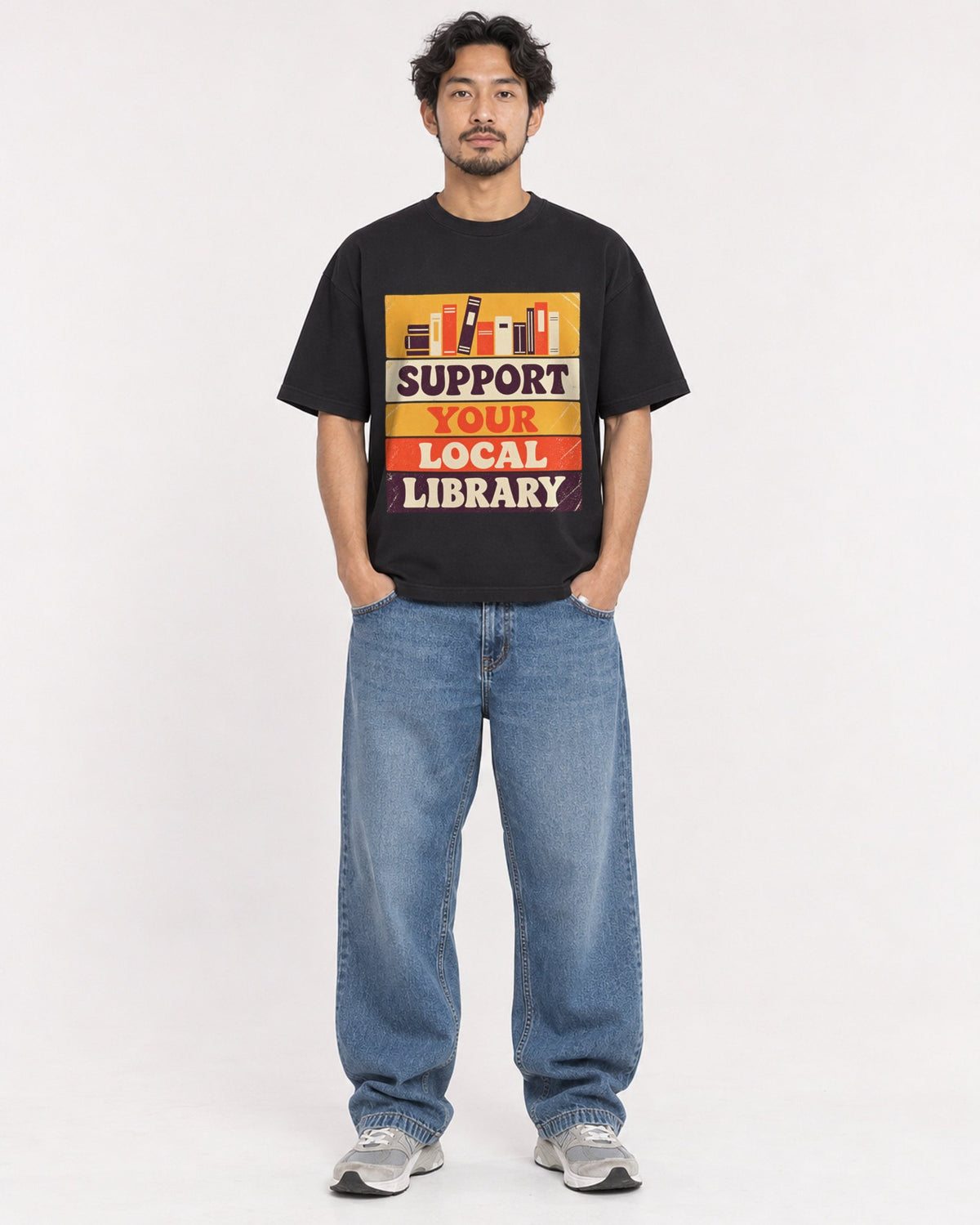 Mockup Boxy Heavyweight Tee Black male full-body 02