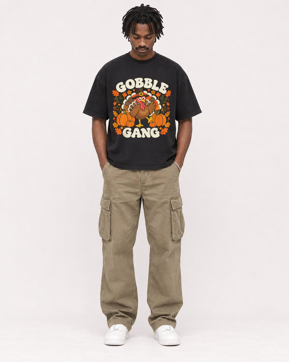 Mockup Boxy Heavyweight Tee Black male full-body 04