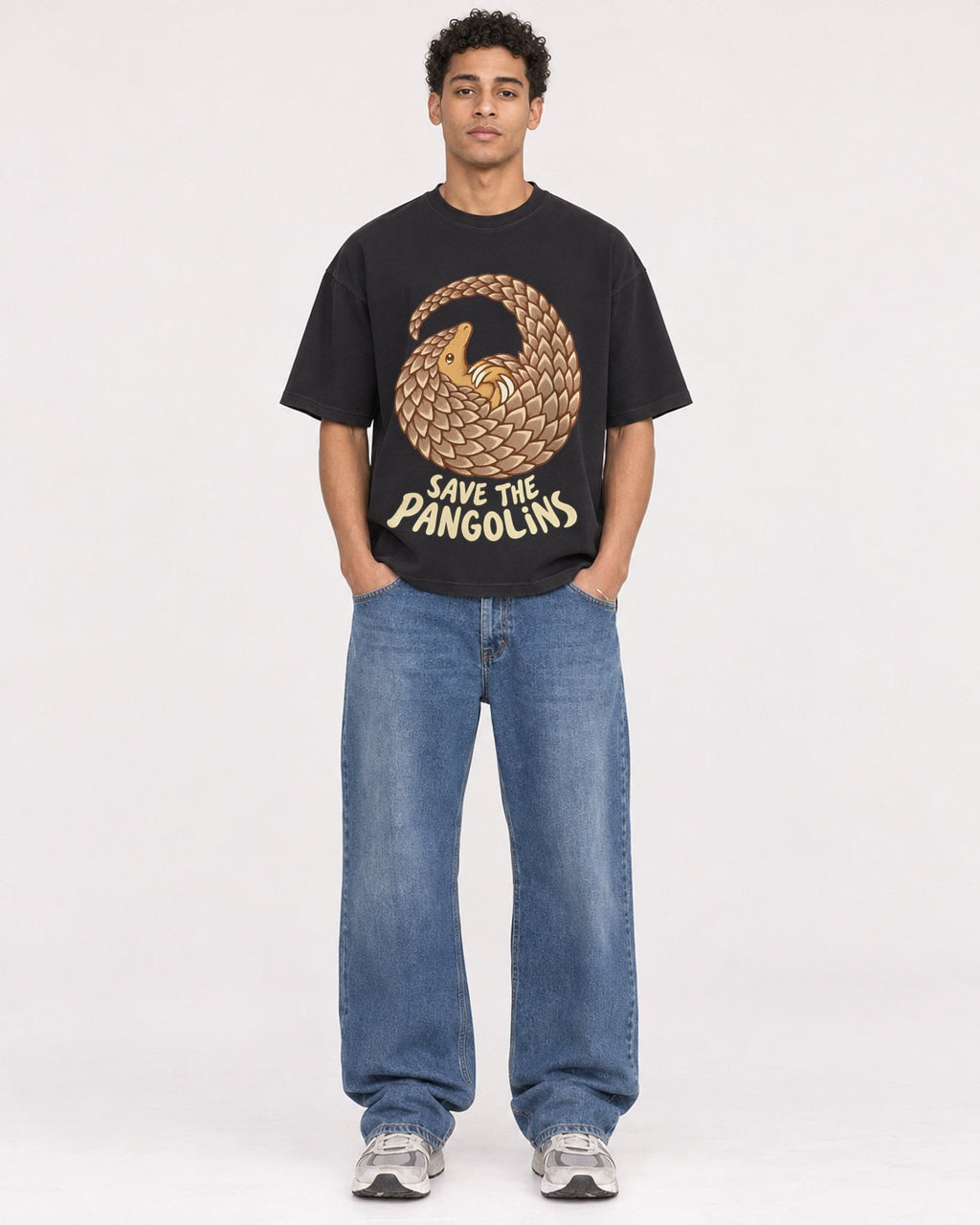 Mockup Boxy Heavyweight Tee Black male full-body 10