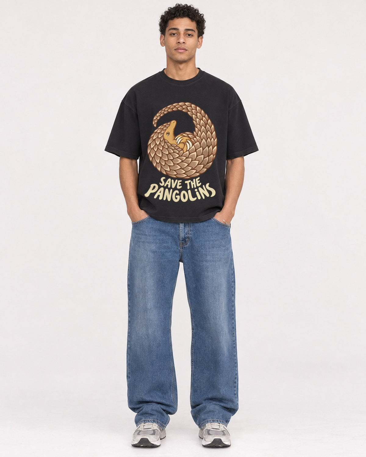 Mockup Boxy Heavyweight Tee Black male full-body 10