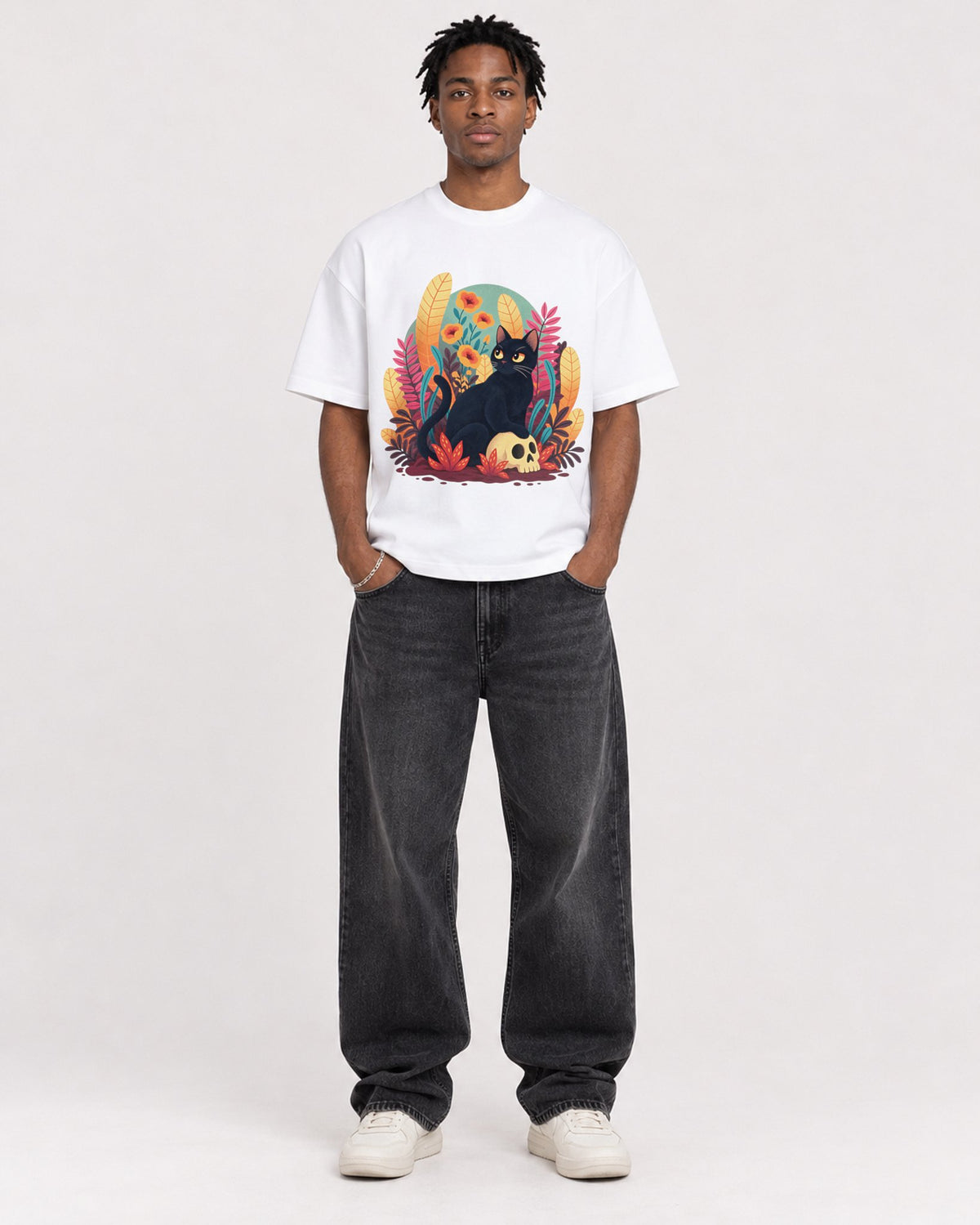 Mockup Boxy Heavyweight Tee White male full-body 05