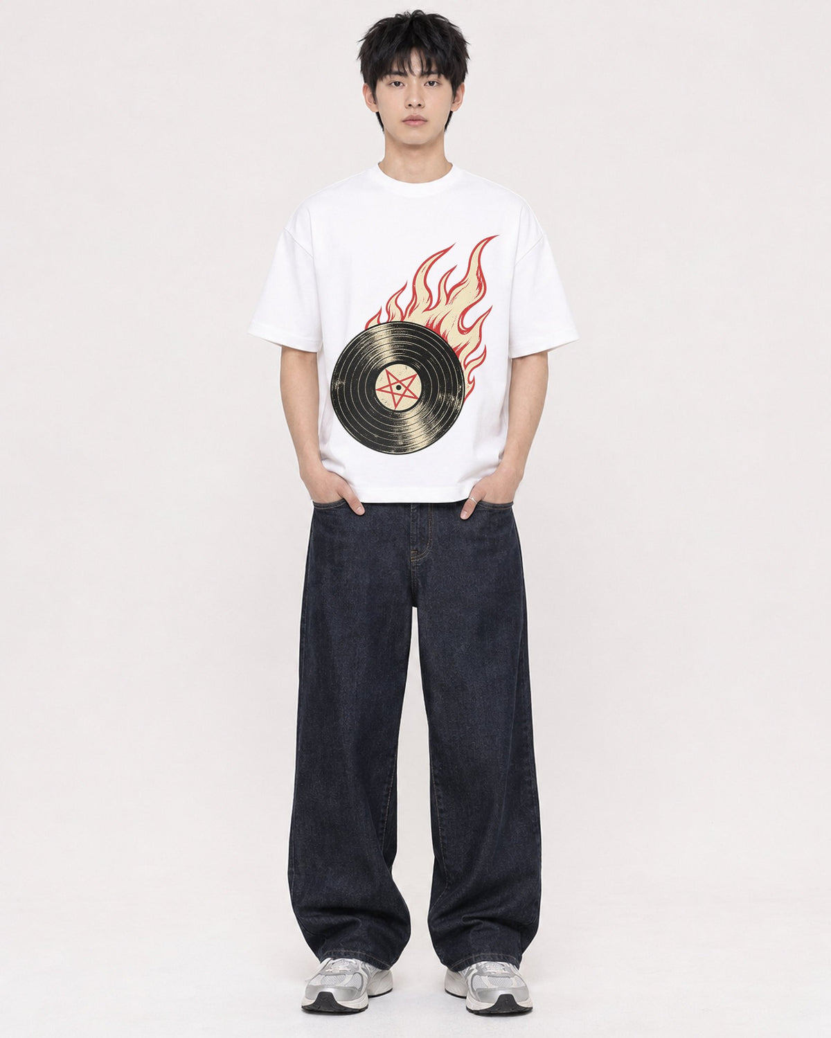 Mockup Boxy Heavyweight Tee White male full-body 01