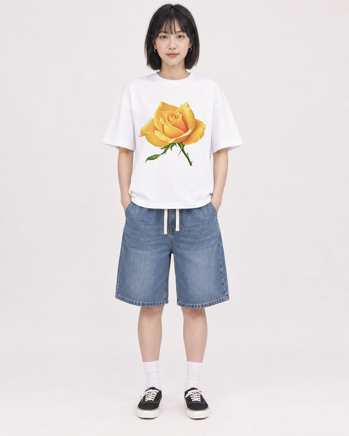 Mockup Boxy Heavyweight Tee White female full-body 11