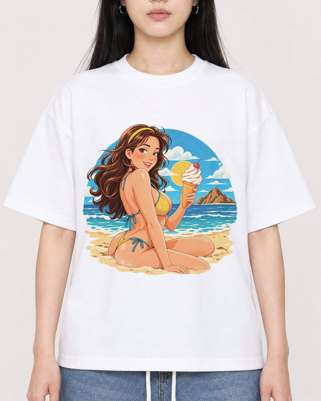 Mockup Boxy Heavyweight Tee White female close-up 01
