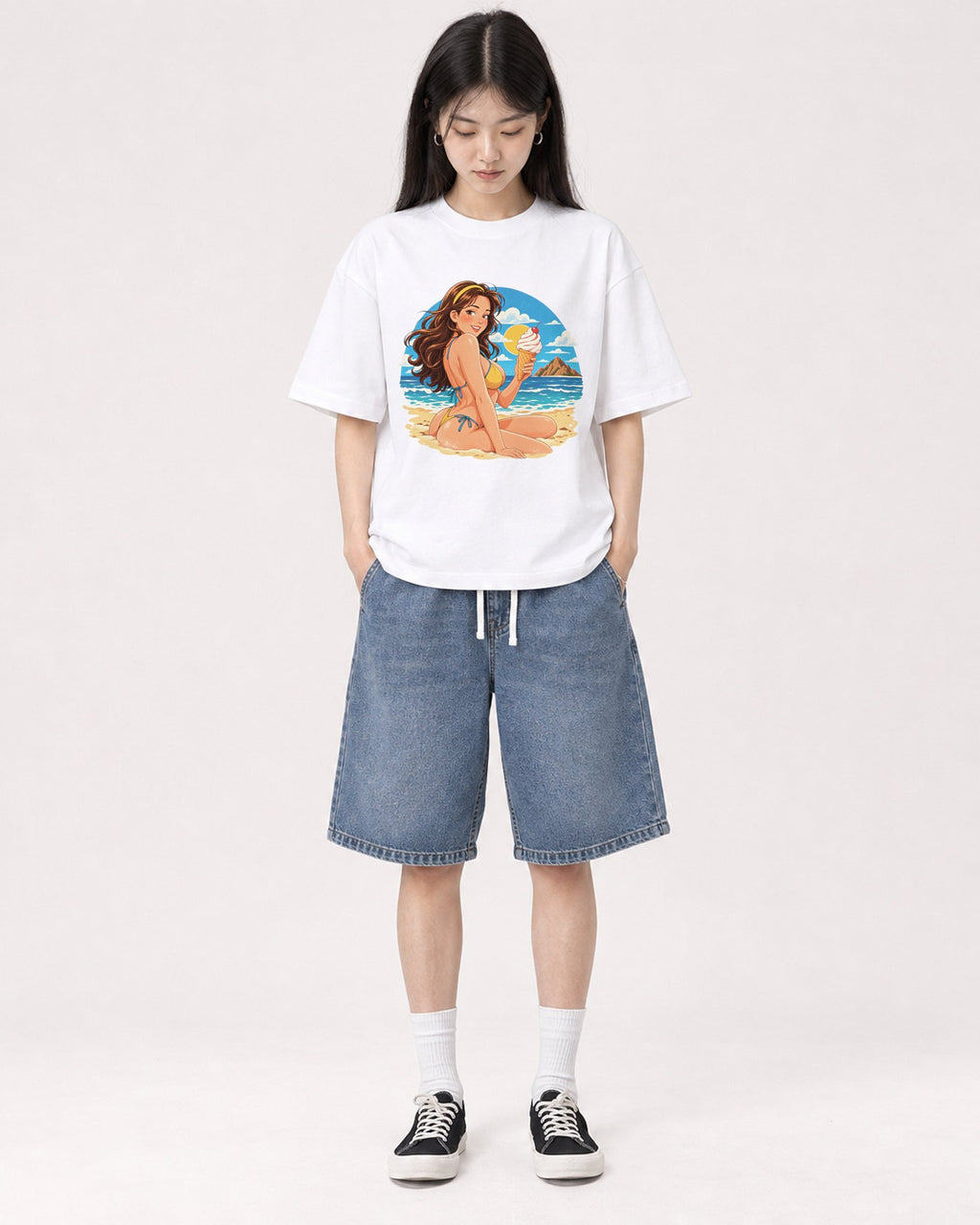 Mockup Boxy Heavyweight Tee White female full-body 01