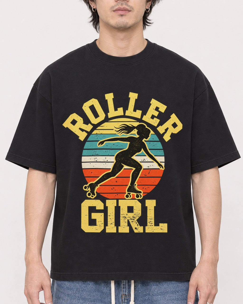 Mockup Boxy Heavyweight Tee Black male close-up 03