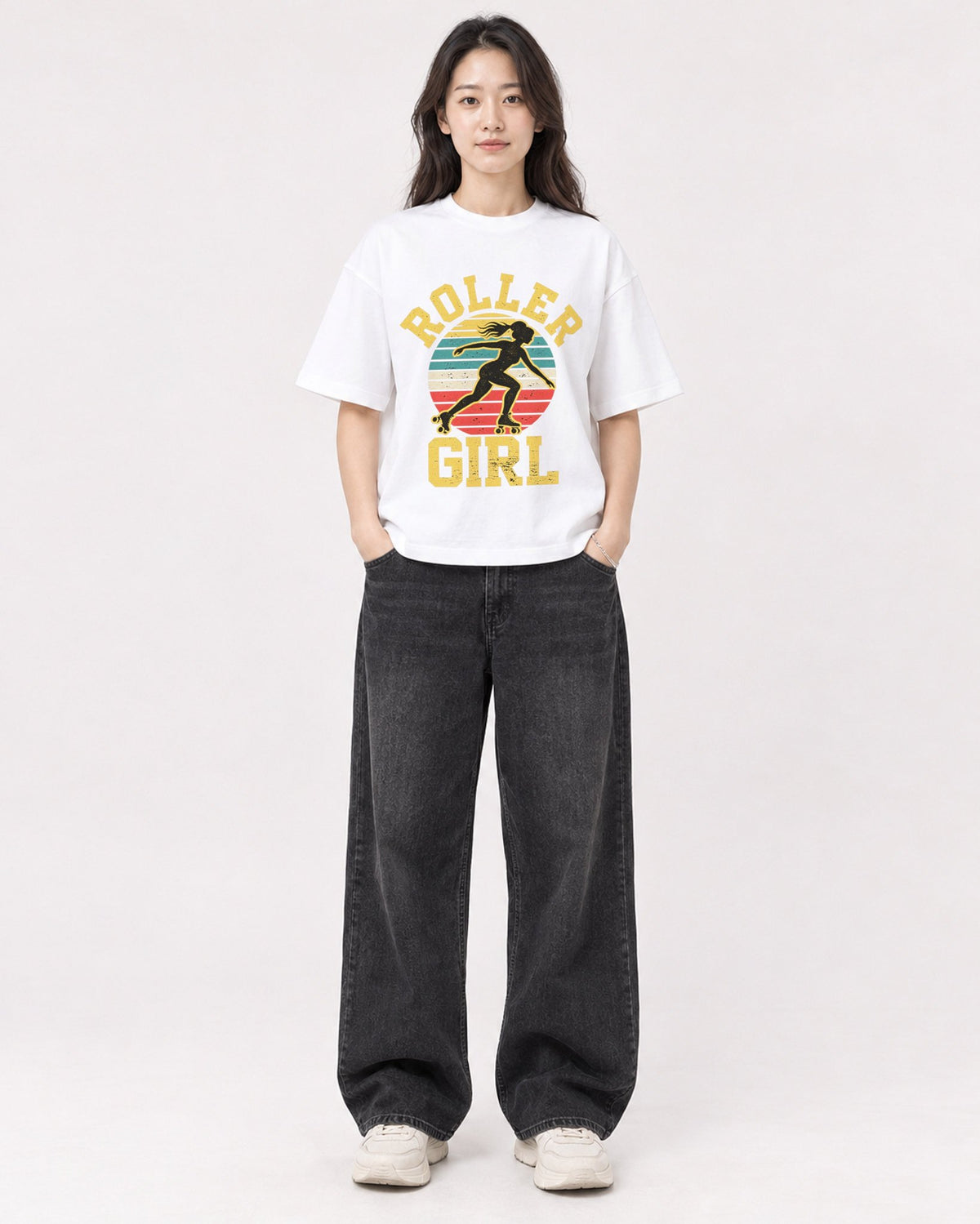 Mockup Boxy Heavyweight Tee White female full-body 03
