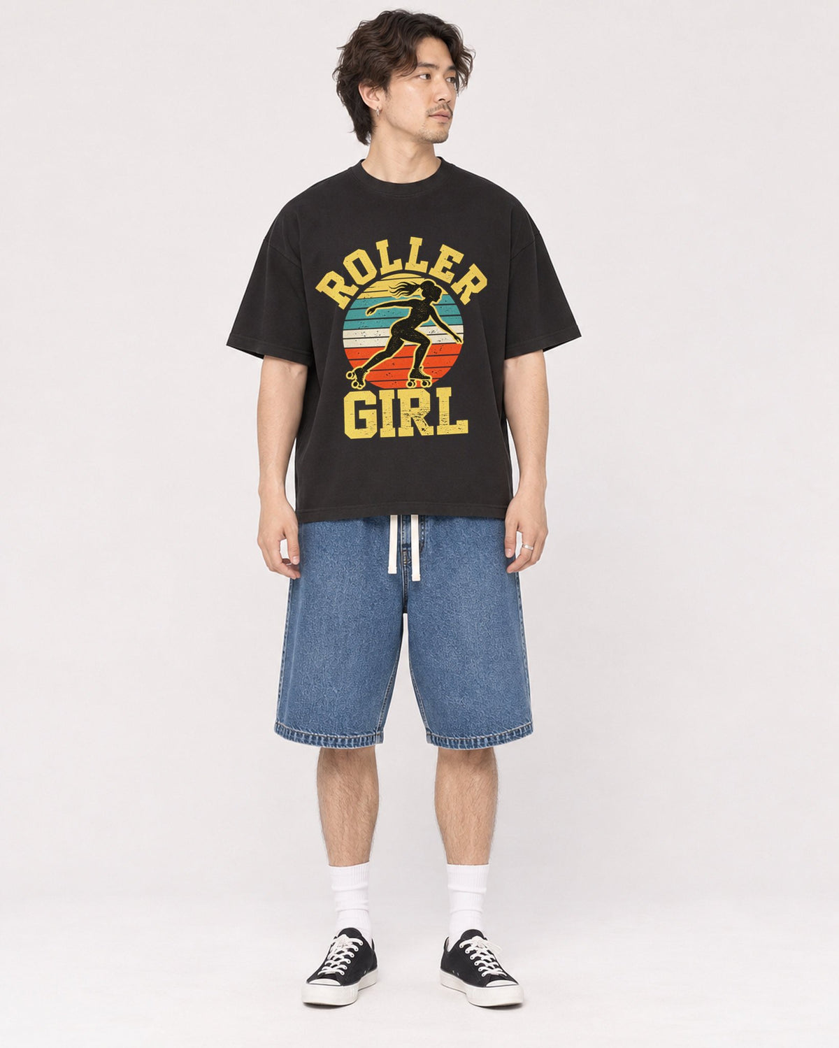 Mockup Boxy Heavyweight Tee Black male full-body 03