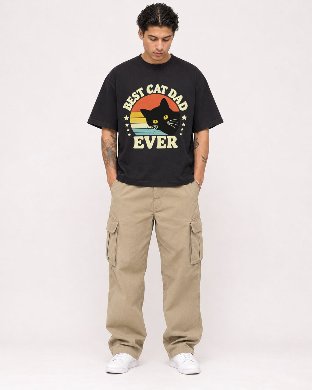 Mockup Boxy Heavyweight Tee Black male full-body 36