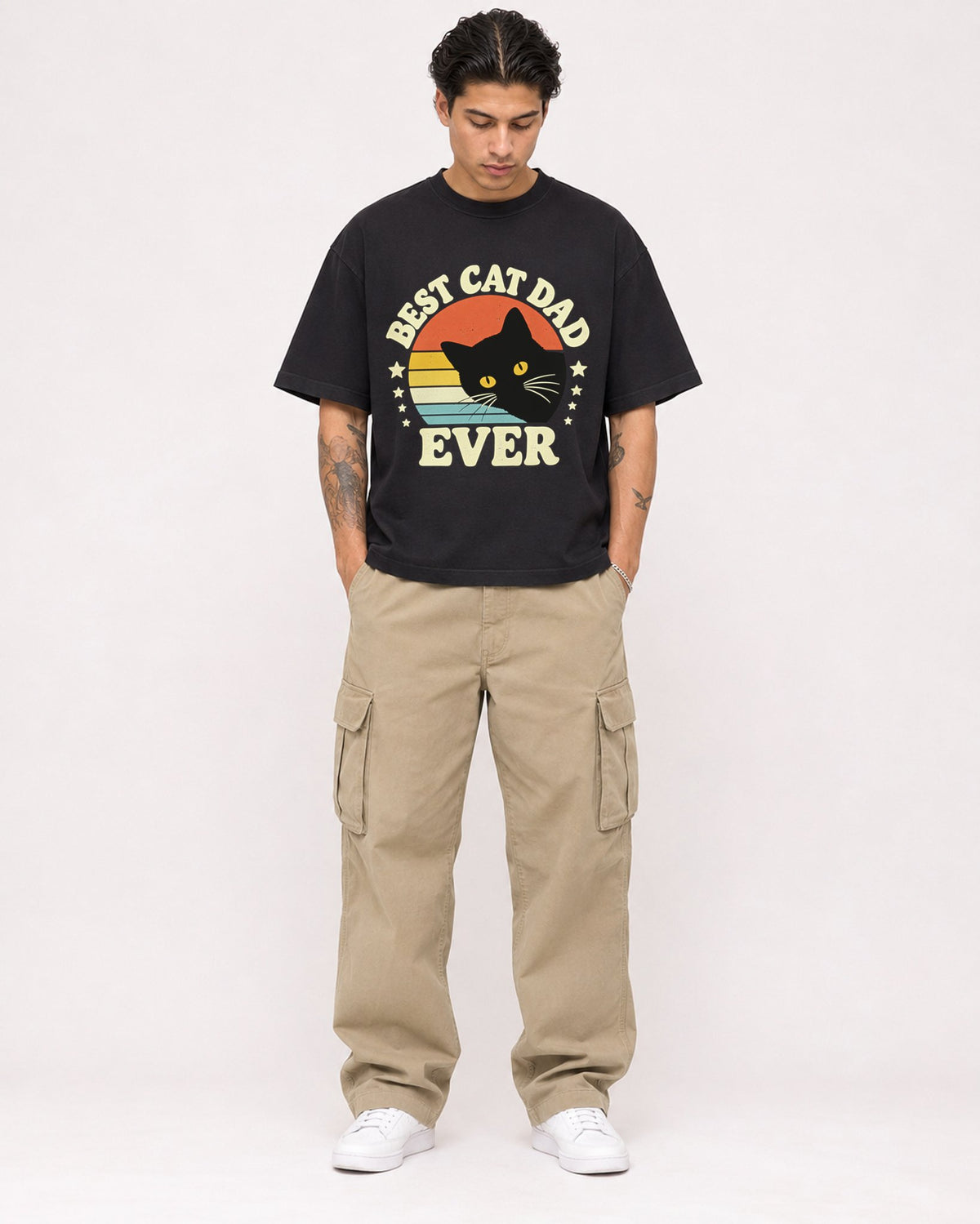 Mockup Boxy Heavyweight Tee Black male full-body 36