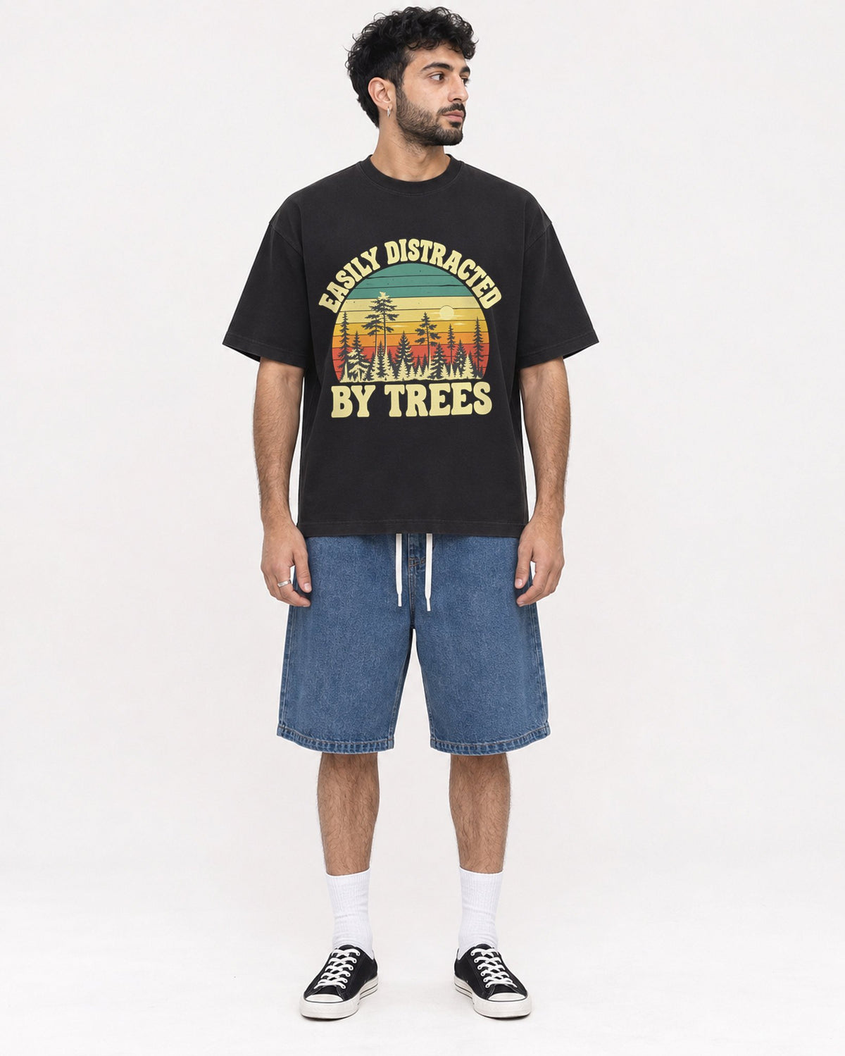 Mockup Boxy Heavyweight Tee Black male full-body 07