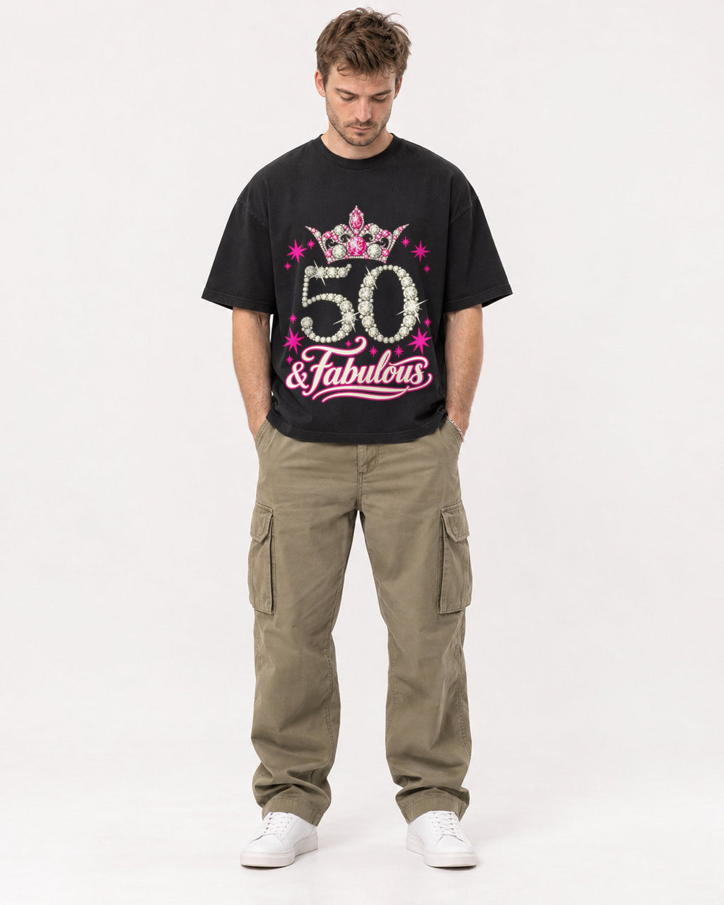 Mockup Boxy Heavyweight Tee Black male full-body 08