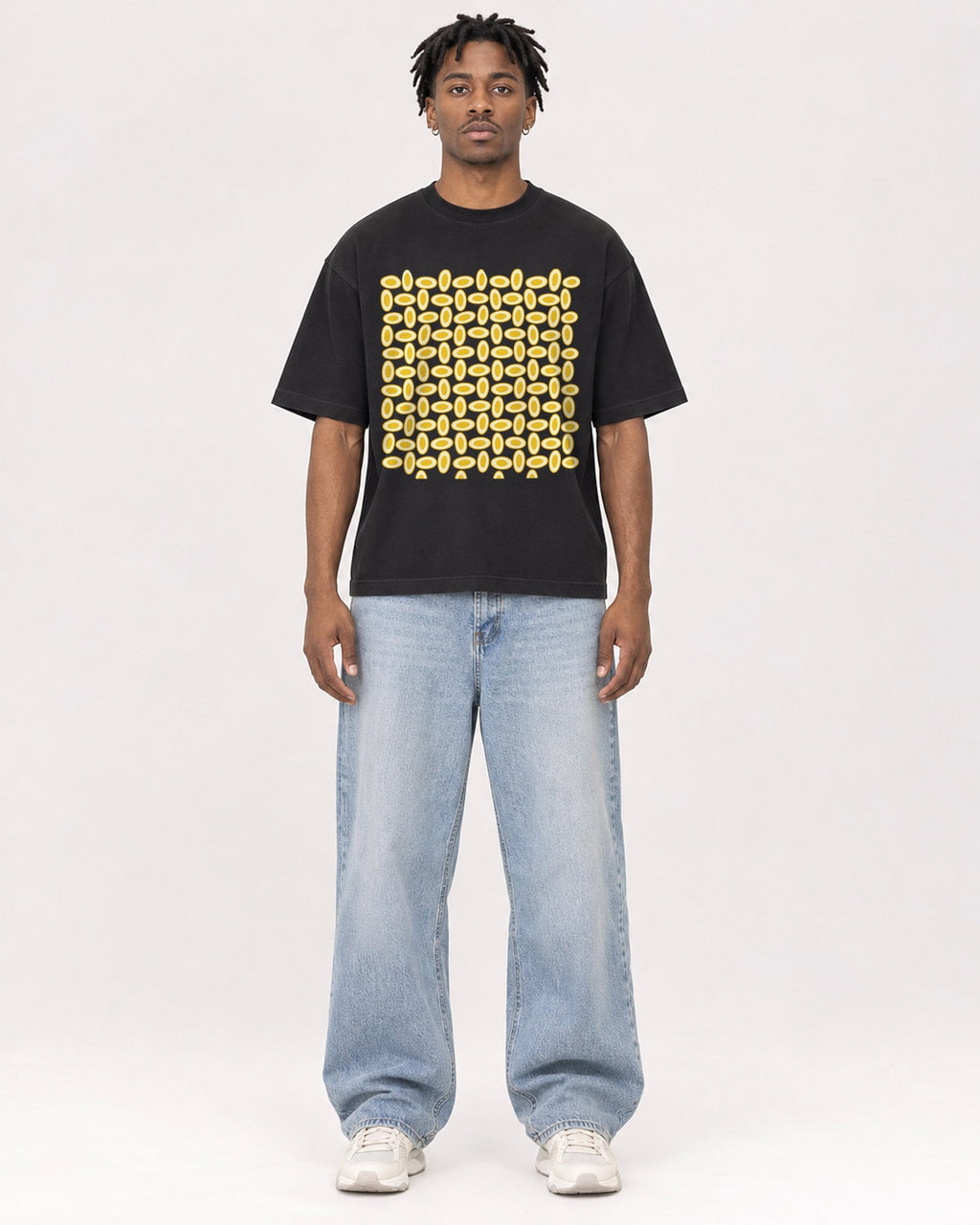 Mockup Boxy Heavyweight Tee Black male full-body 05