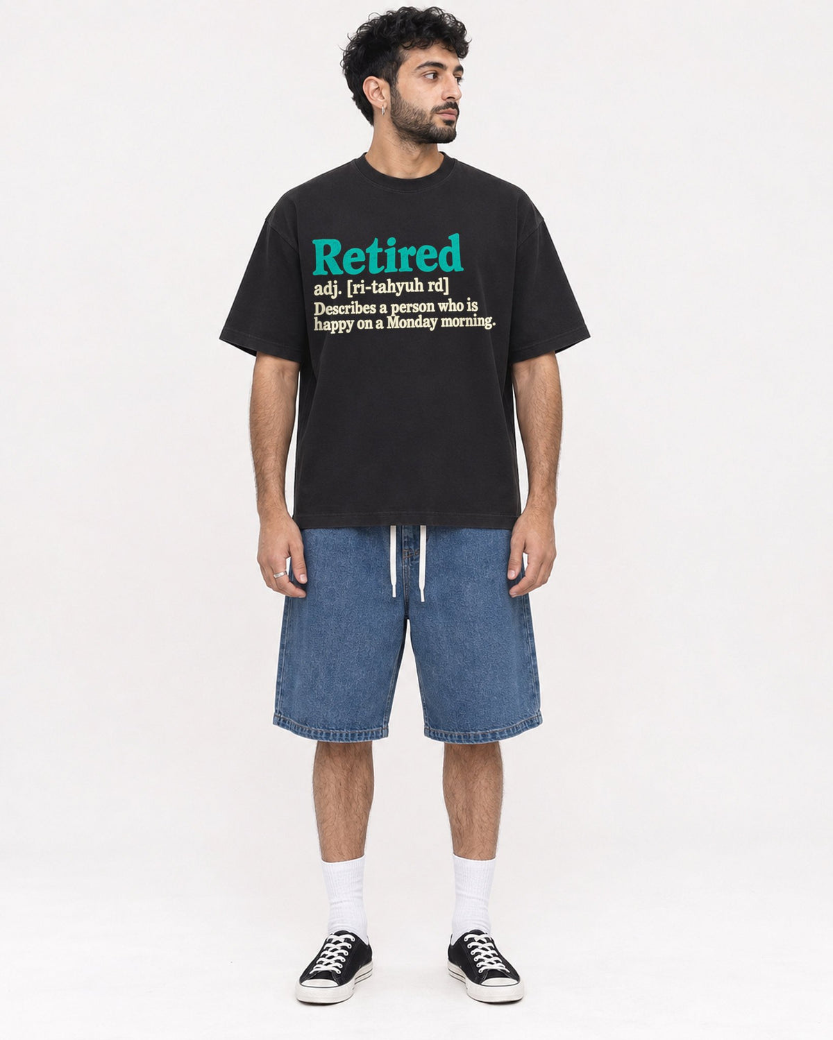 Mockup Boxy Heavyweight Tee Black male full-body 07