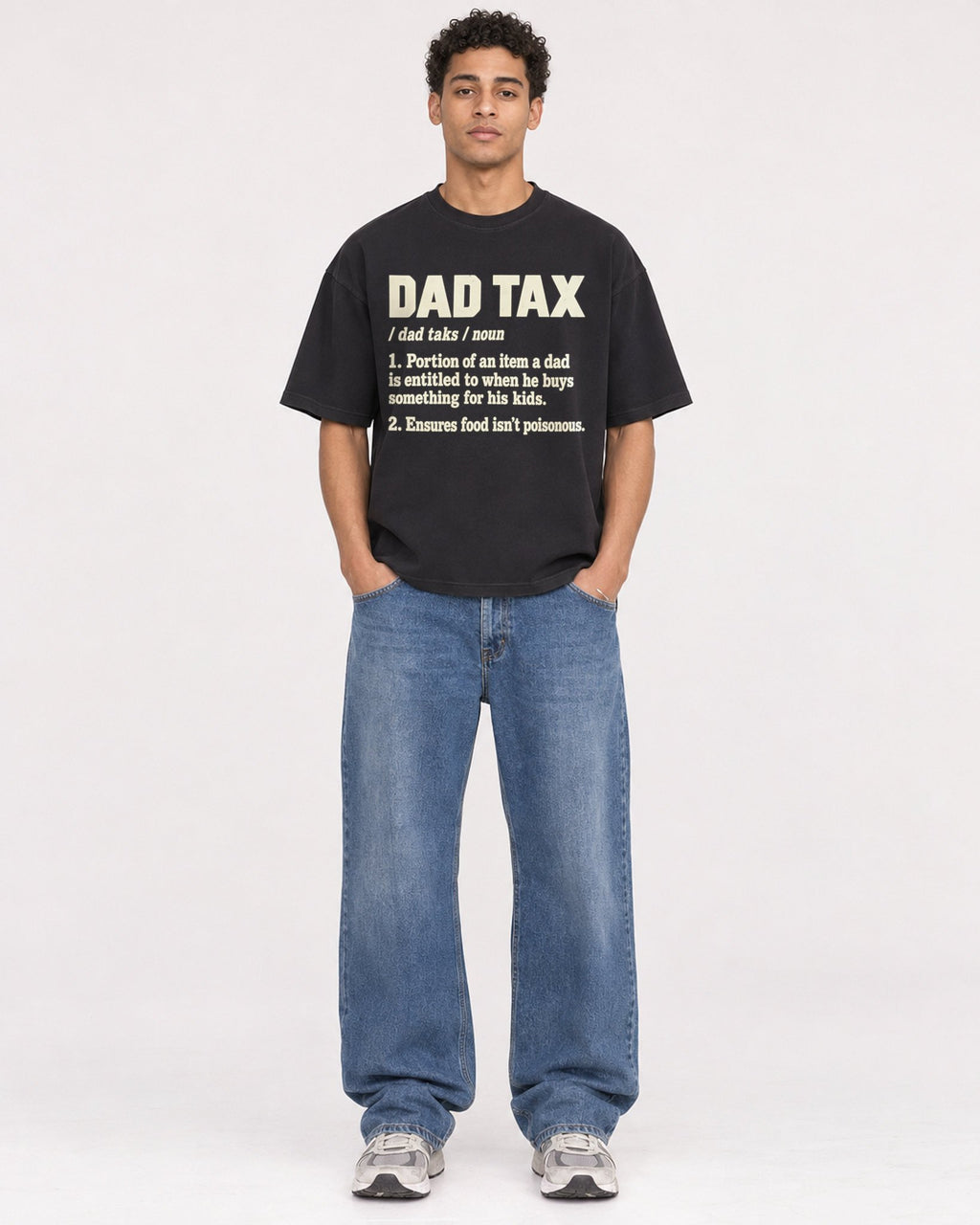 Mockup Boxy Heavyweight Tee Black male full-body 10