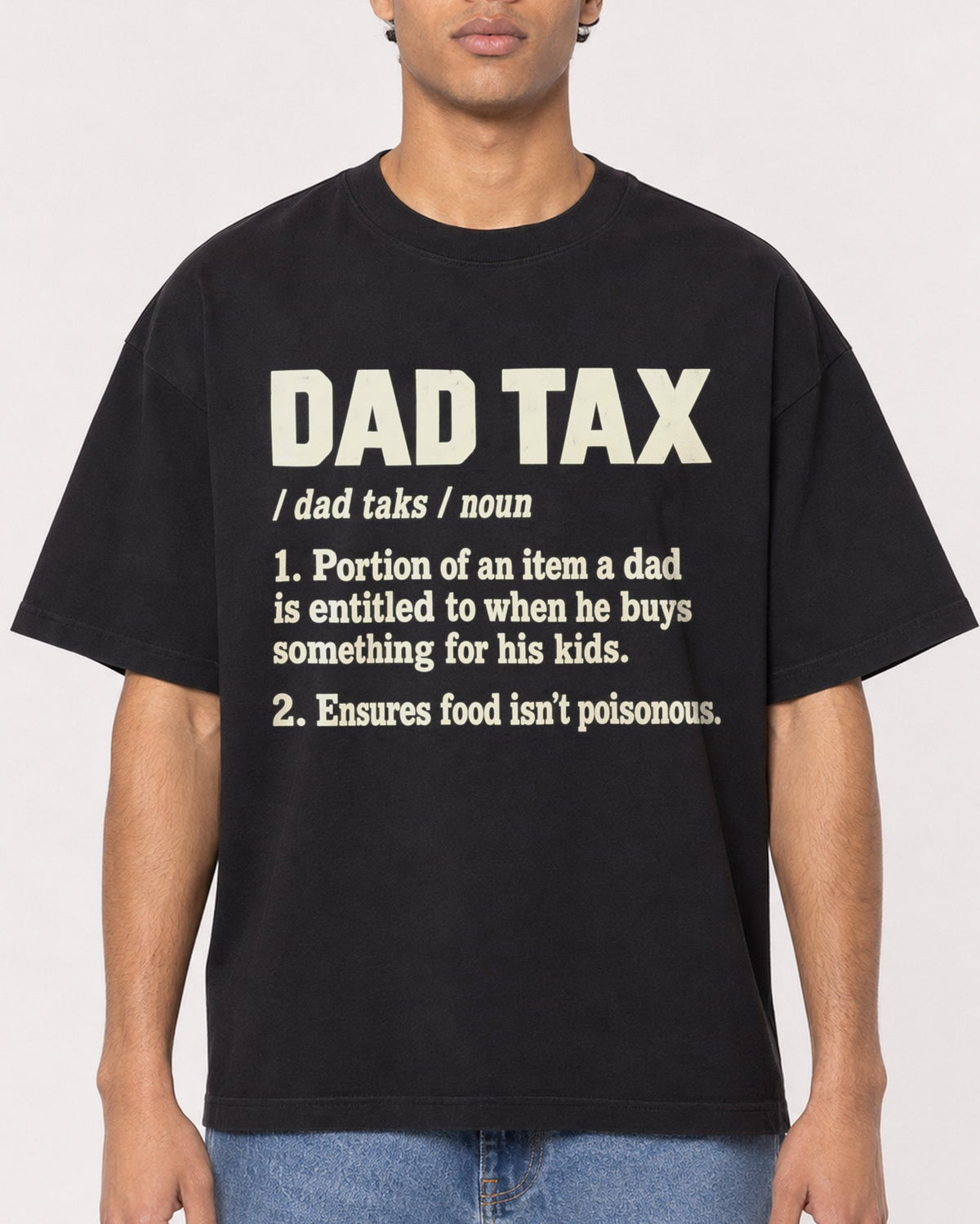 Mockup Boxy Heavyweight Tee Black male close-up 10