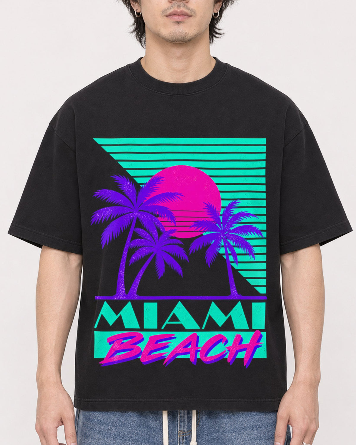 Mockup Boxy Heavyweight Tee Black male close-up 03