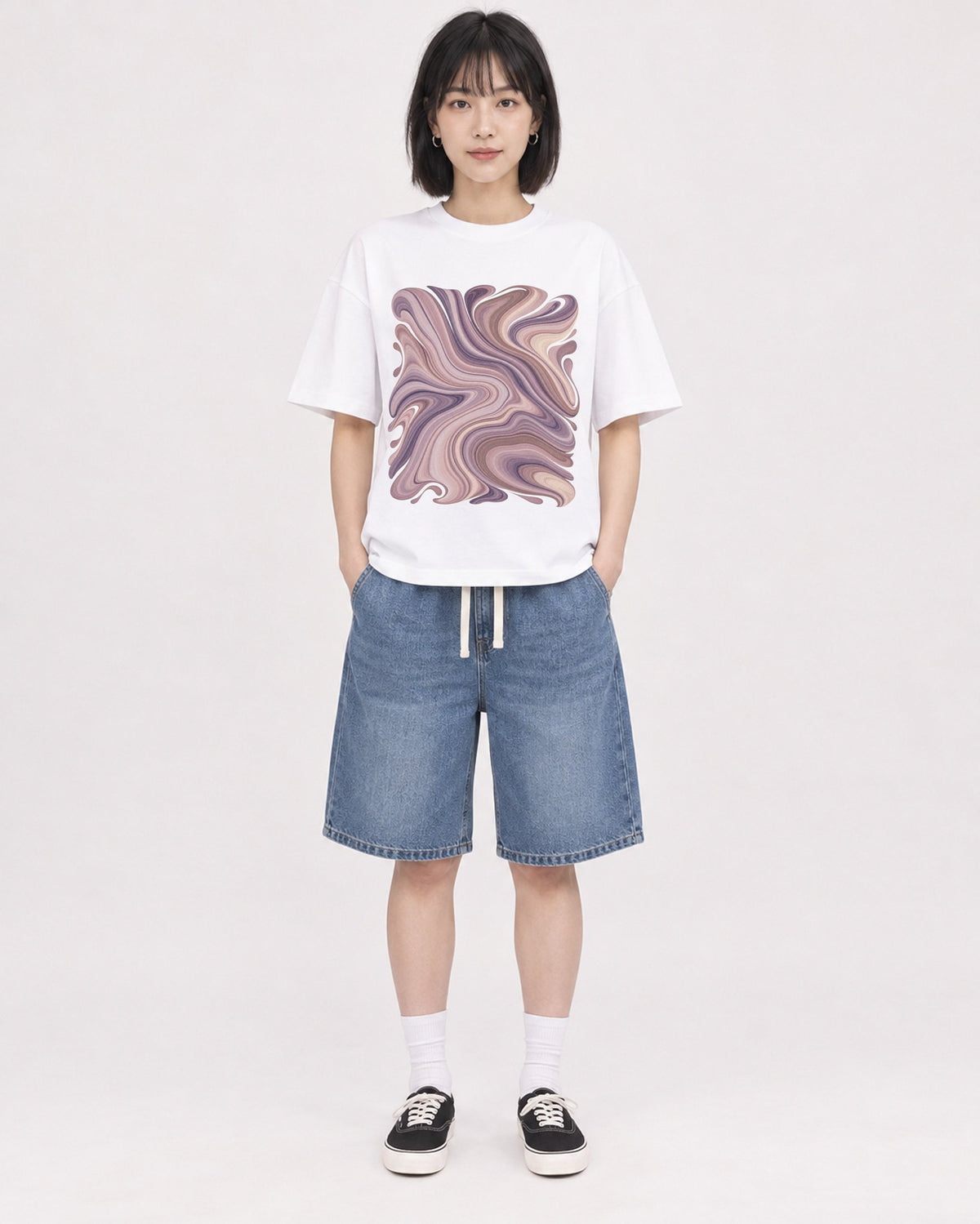 Mockup Boxy Heavyweight Tee White female full-body 11