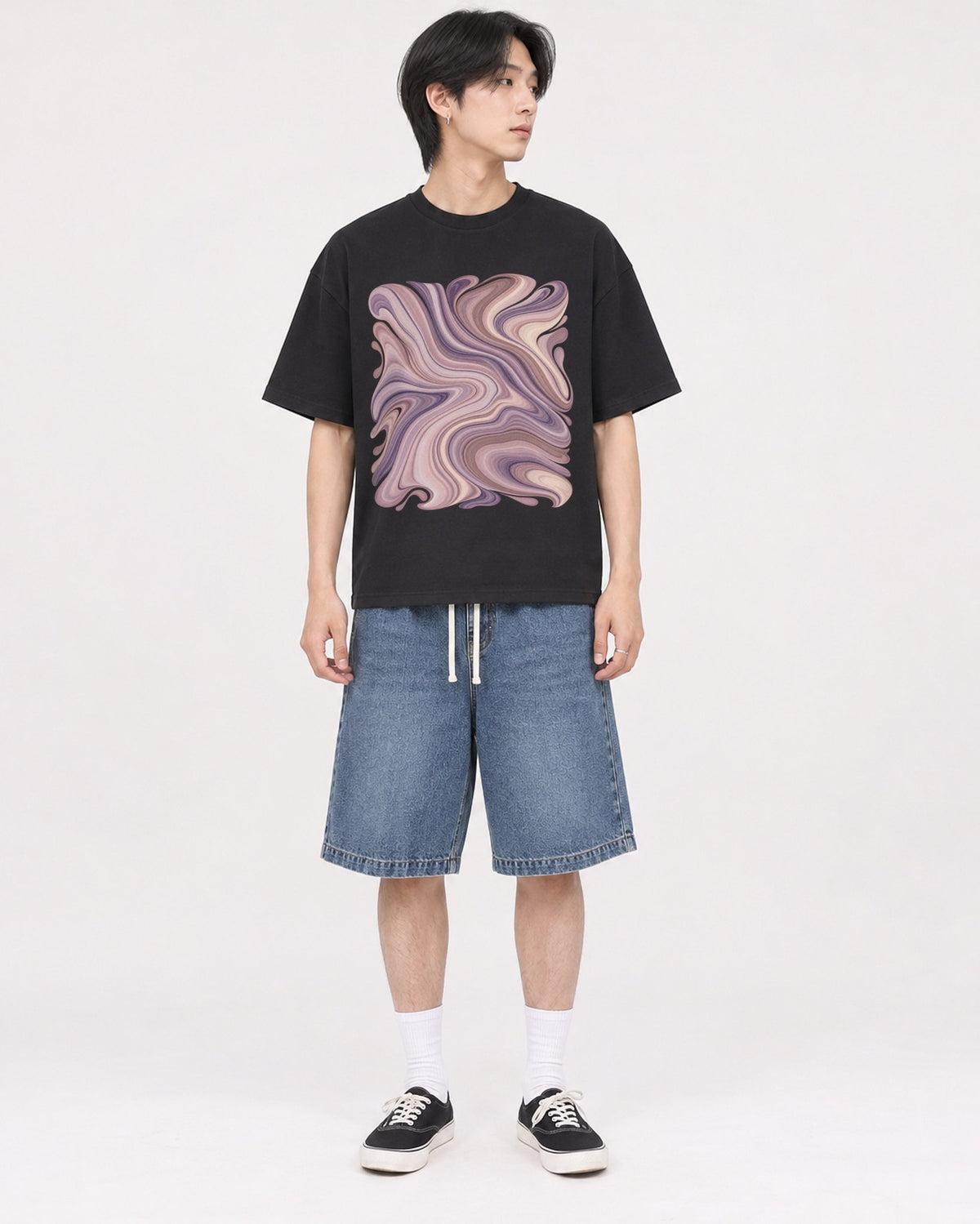 Mockup Boxy Heavyweight Tee Black male full-body 11