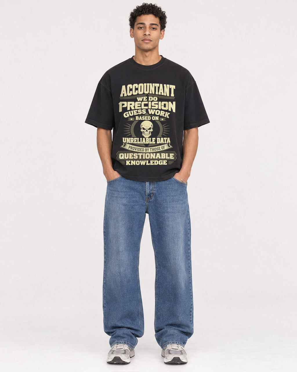 Mockup Boxy Heavyweight Tee Black male full-body 10