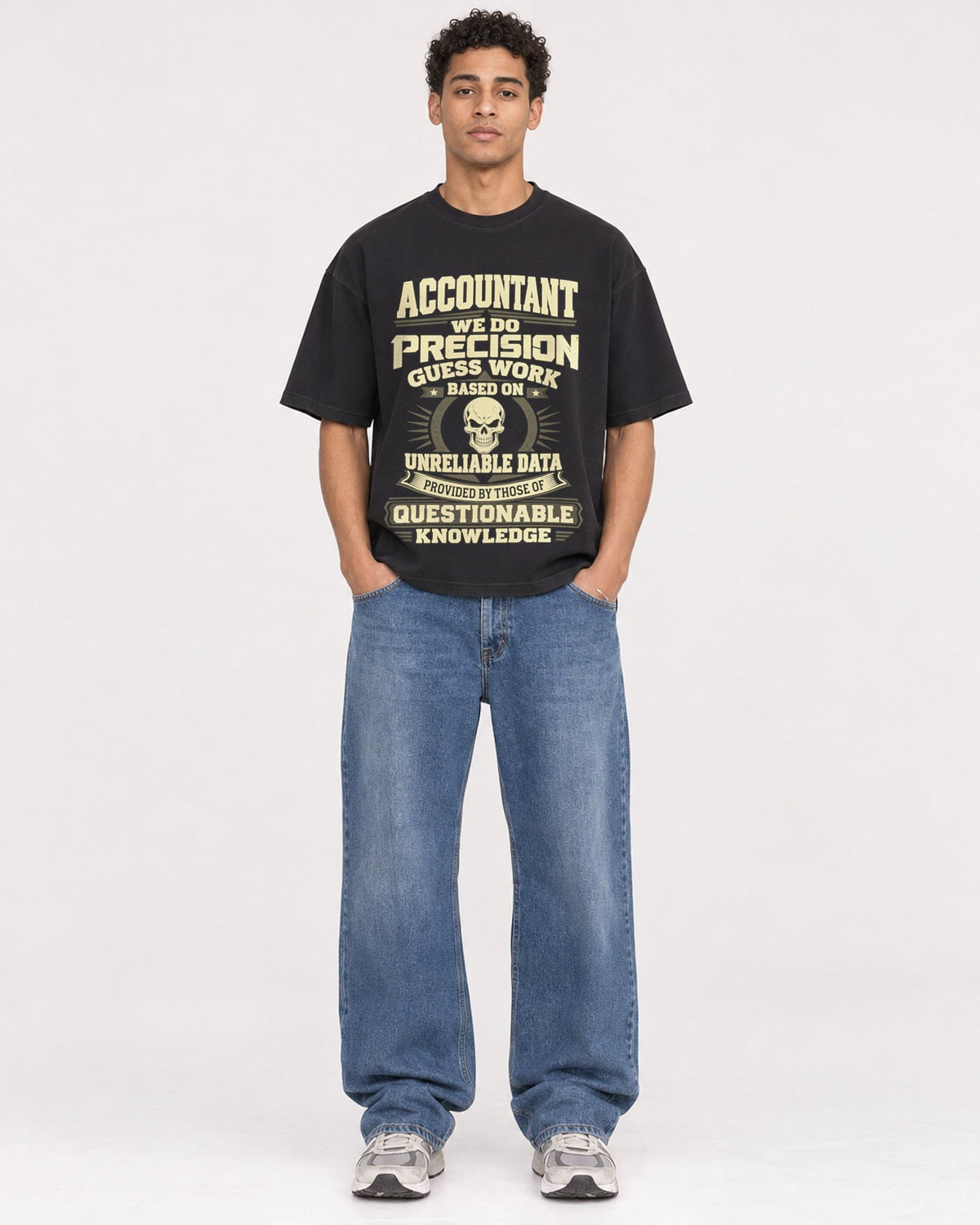 Mockup Boxy Heavyweight Tee Black male full-body 10