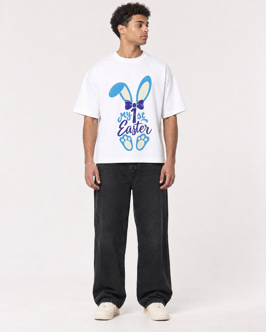 Mockup Boxy Heavyweight Tee White male full-body 10