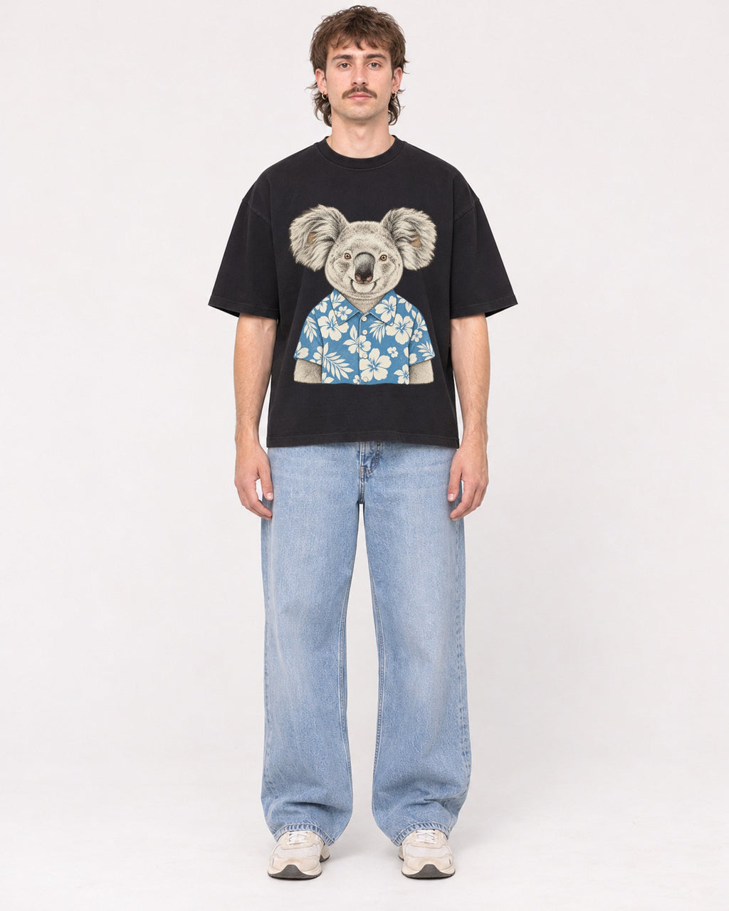 Mockup Boxy Heavyweight Tee Black male full-body 29