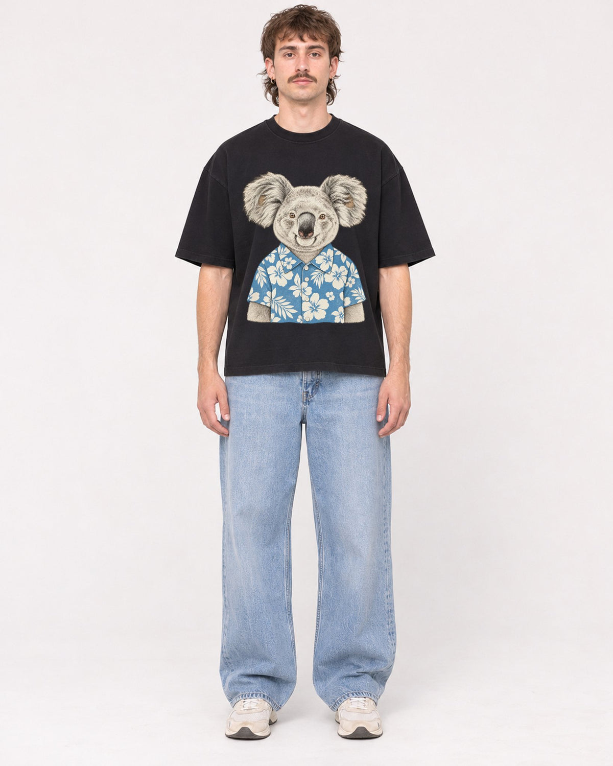 Mockup Boxy Heavyweight Tee Black male full-body 29