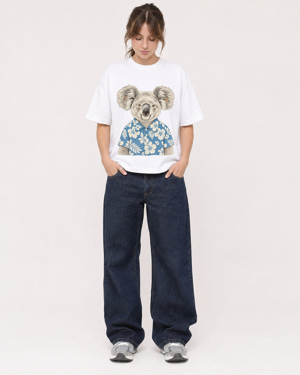 Mockup Boxy Heavyweight Tee White female full-body 29