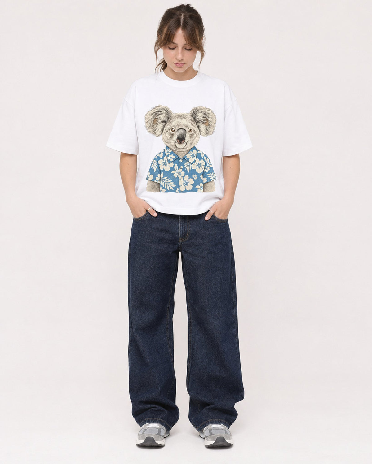 Mockup Boxy Heavyweight Tee White female full-body 29