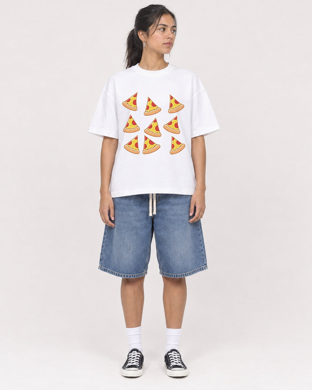 Mockup Boxy Heavyweight Tee White female full-body 16