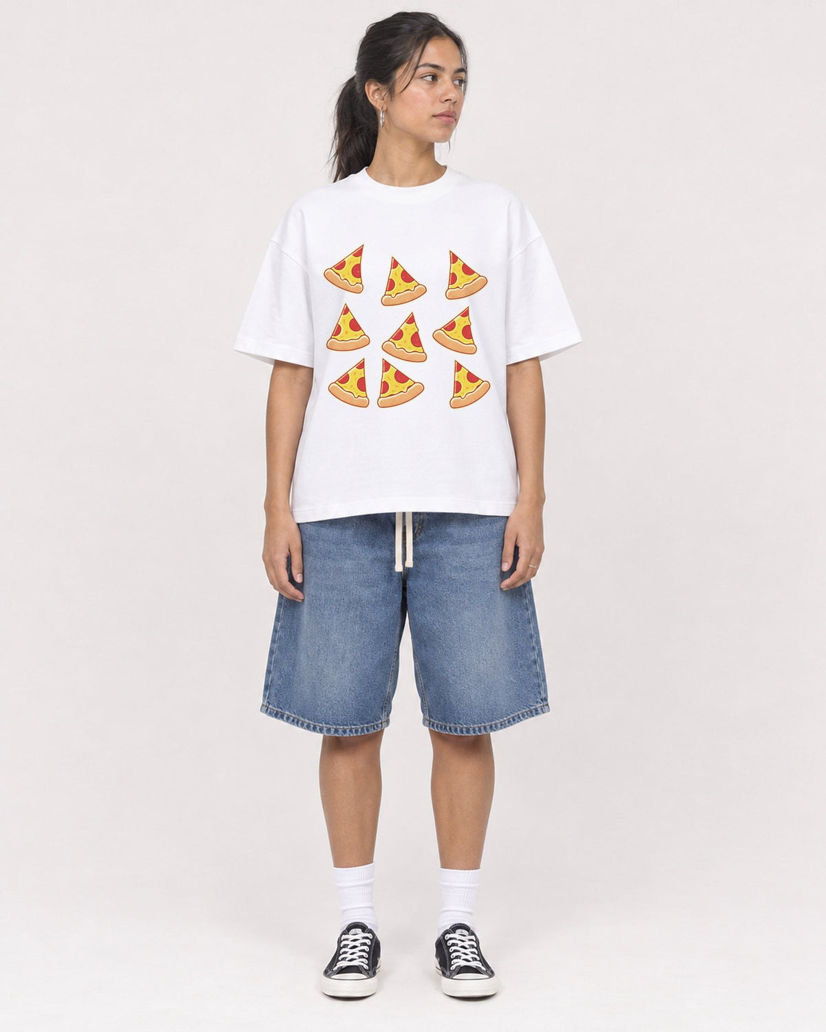 Mockup Boxy Heavyweight Tee White female full-body 16