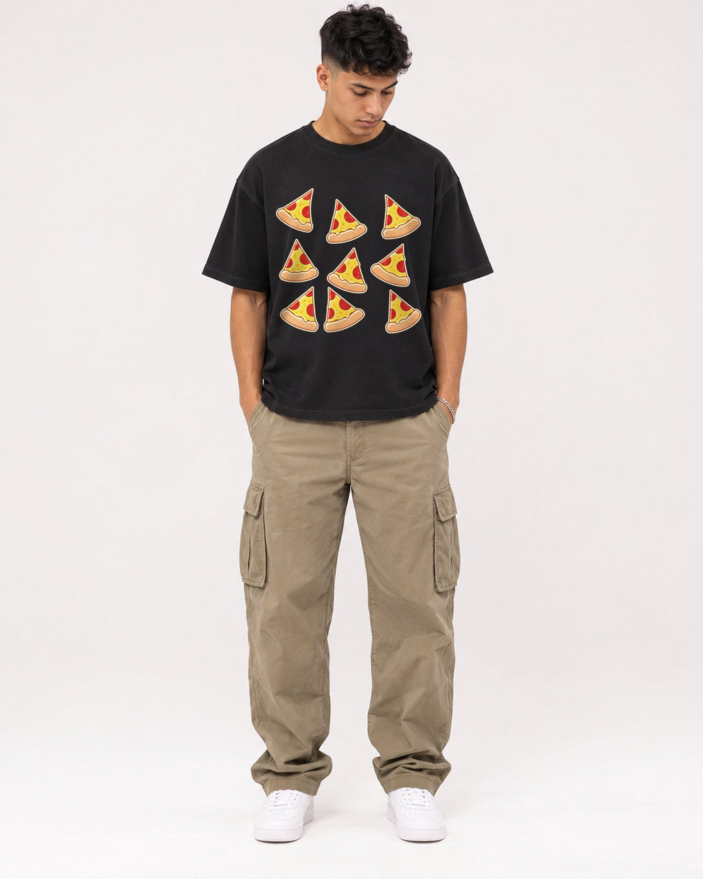 Mockup Boxy Heavyweight Tee Black male full-body 16