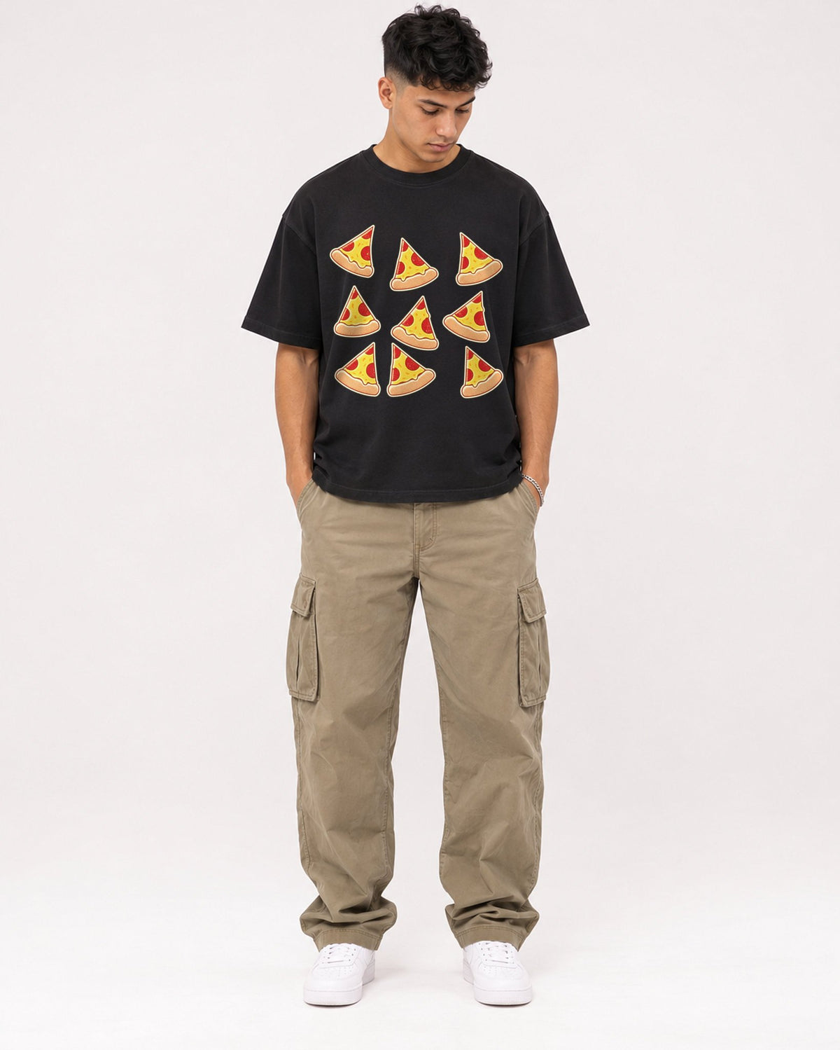Mockup Boxy Heavyweight Tee Black male full-body 16