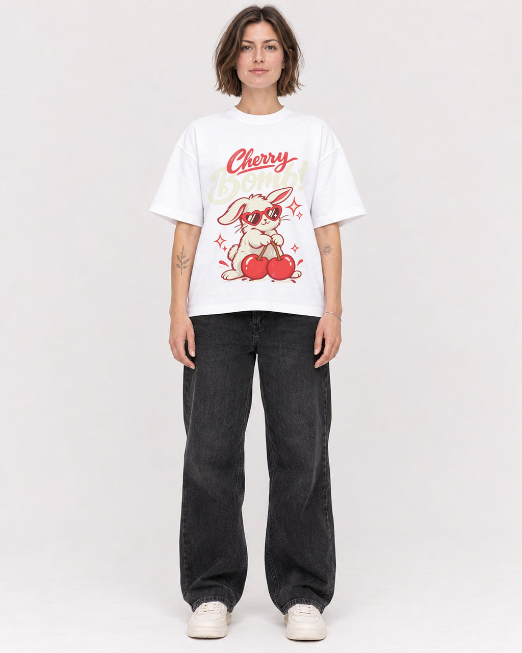 Mockup Boxy Heavyweight Tee White female full-body 18