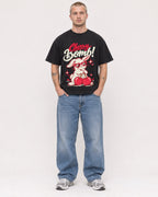 Mockup Boxy Heavyweight Tee Black male full-body 18