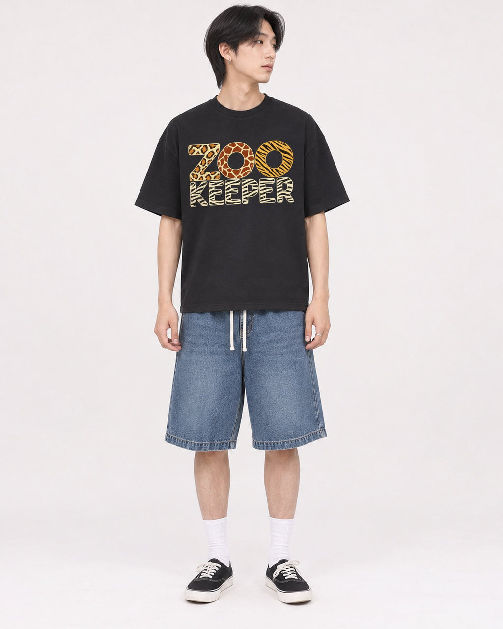 Mockup Boxy Heavyweight Tee Black male full-body 11