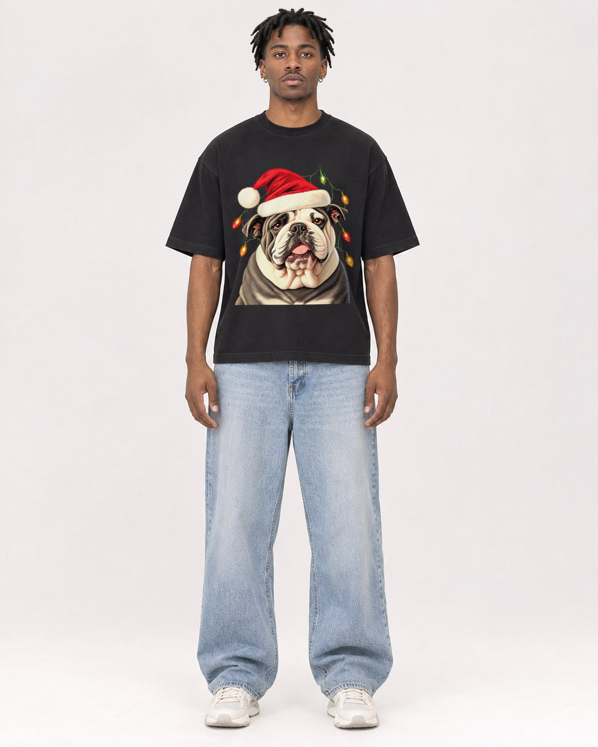 Mockup Boxy Heavyweight Tee Black male full-body 05