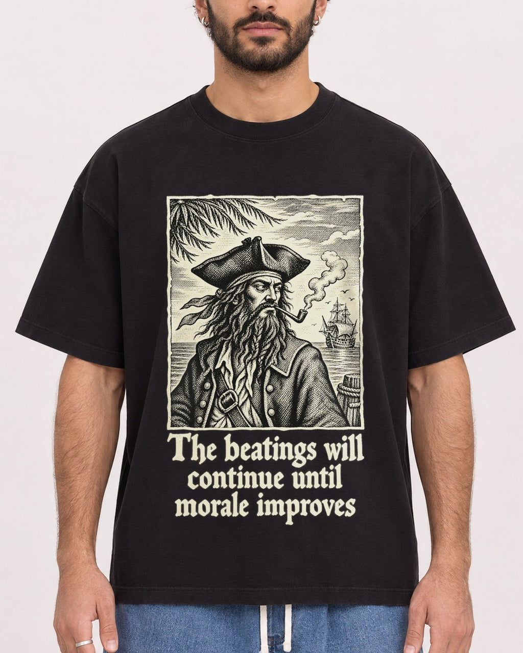 Mockup Boxy Heavyweight Tee Black male close-up 27
