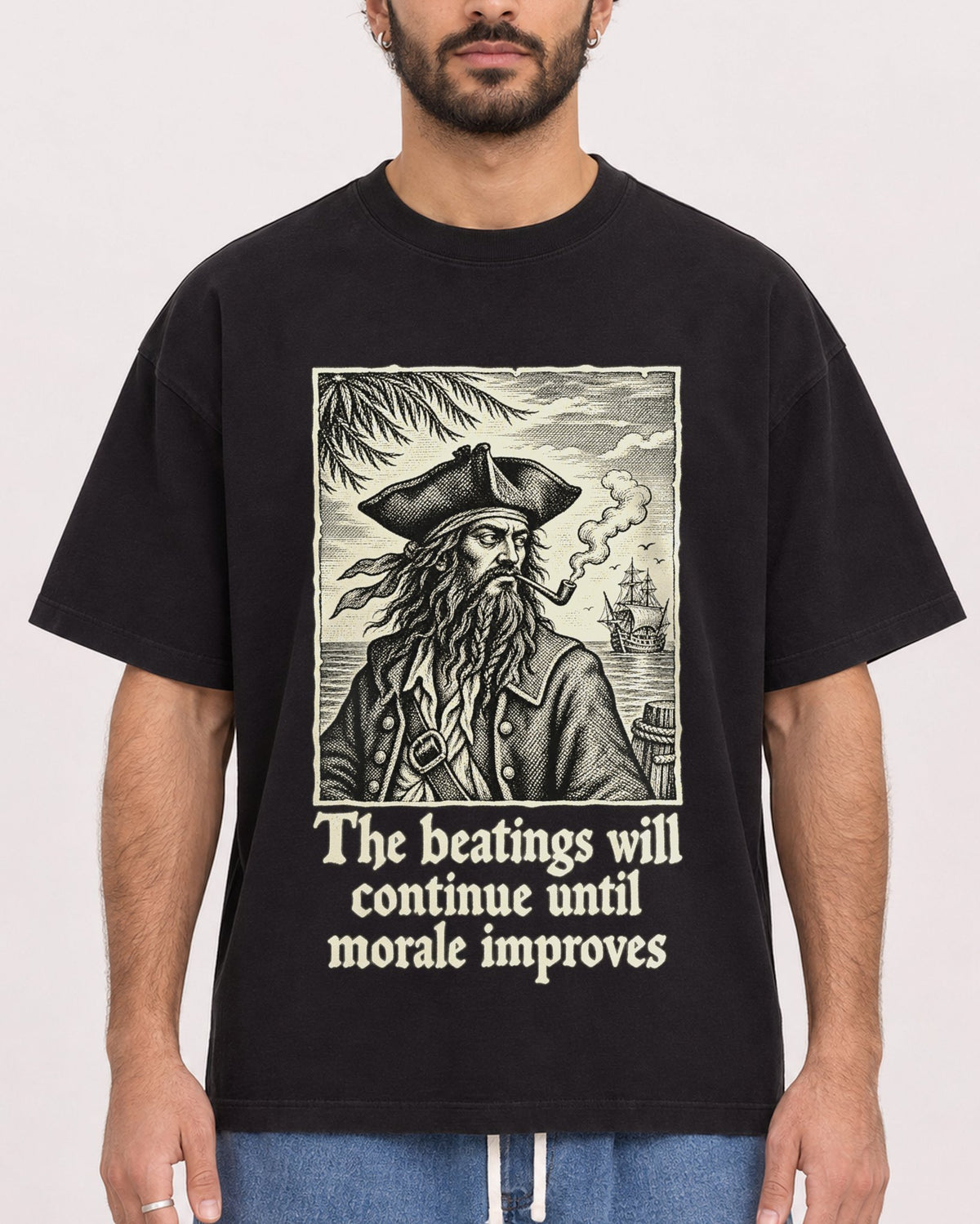 Mockup Boxy Heavyweight Tee Black male close-up 27
