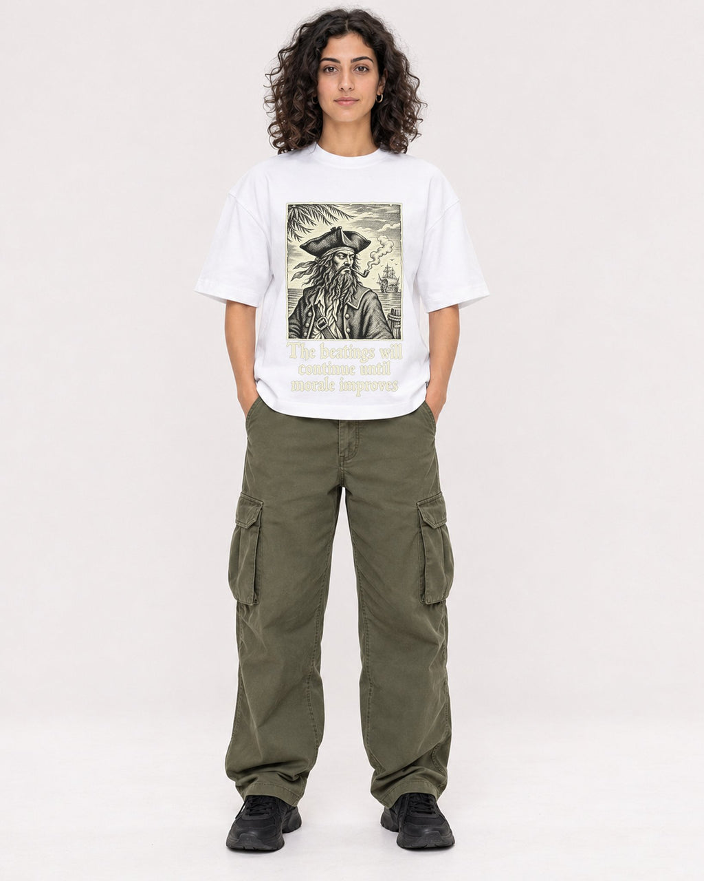 Mockup Boxy Heavyweight Tee White female full-body 27