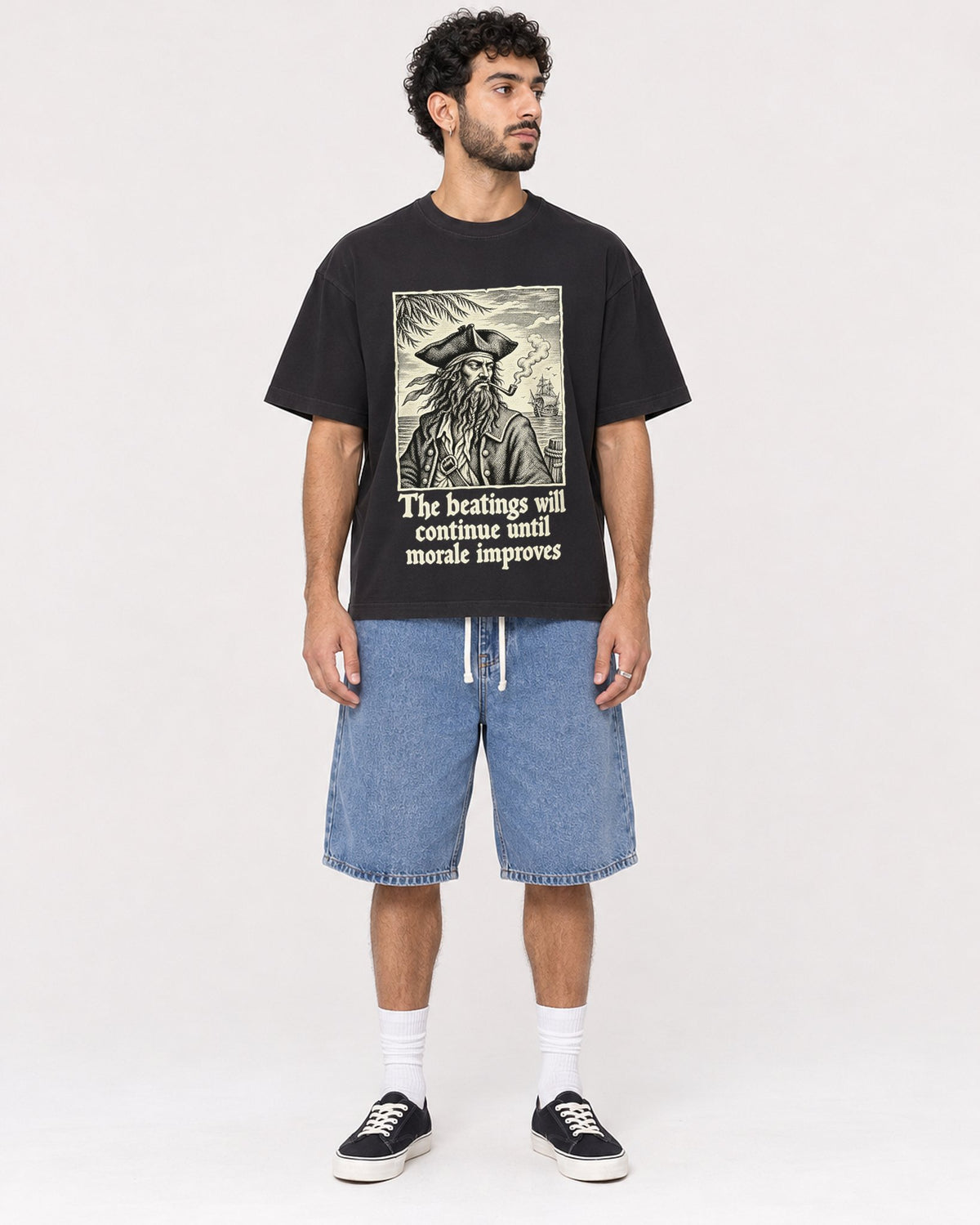 Mockup Boxy Heavyweight Tee Black male full-body 27