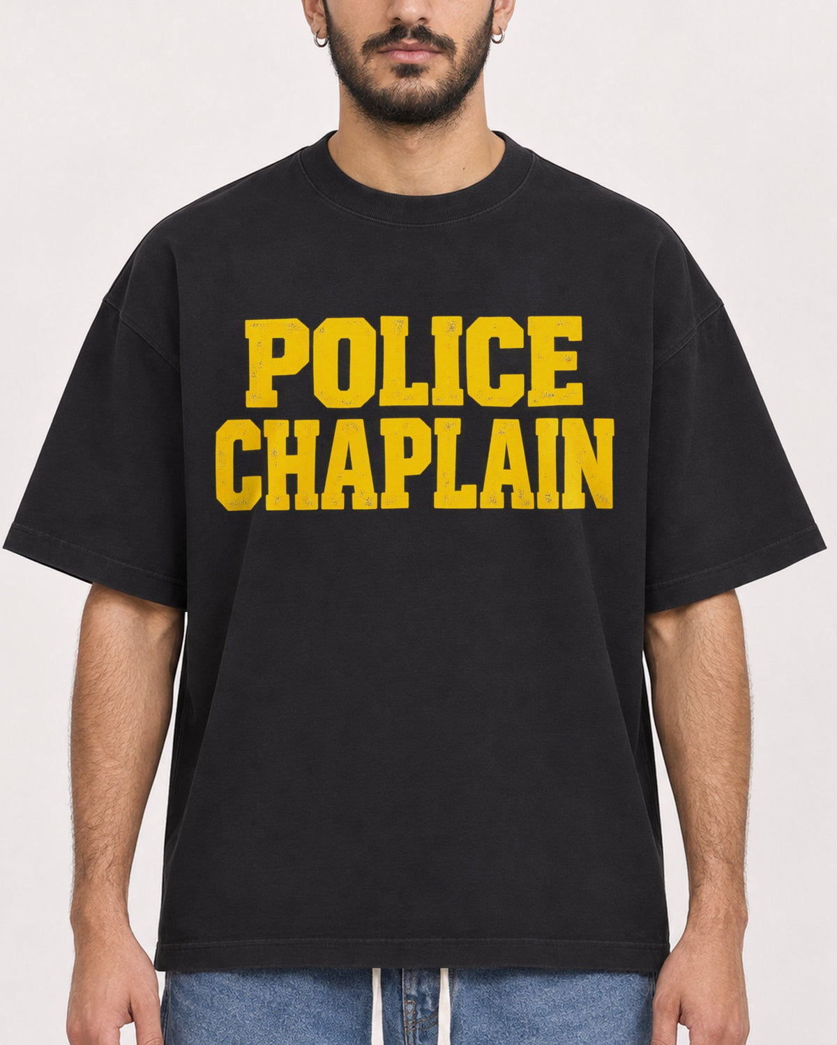 Mockup Boxy Heavyweight Tee Black male close-up 07