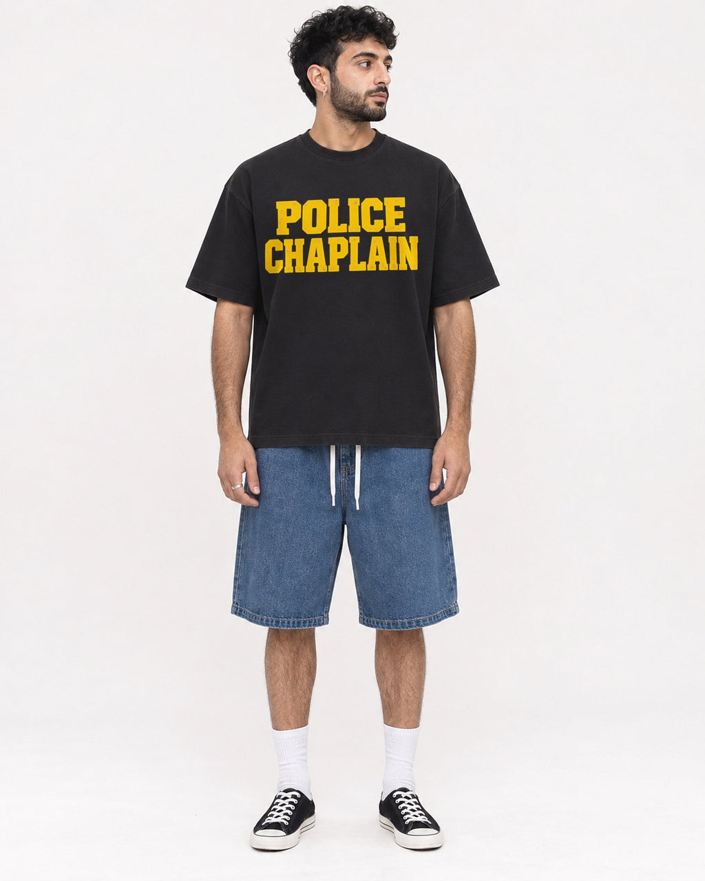 Mockup Boxy Heavyweight Tee Black male full-body 07